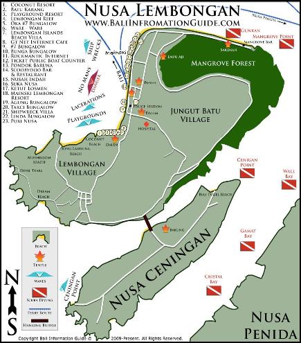 Nusa Lembongan Map. Nusa ceningan Map